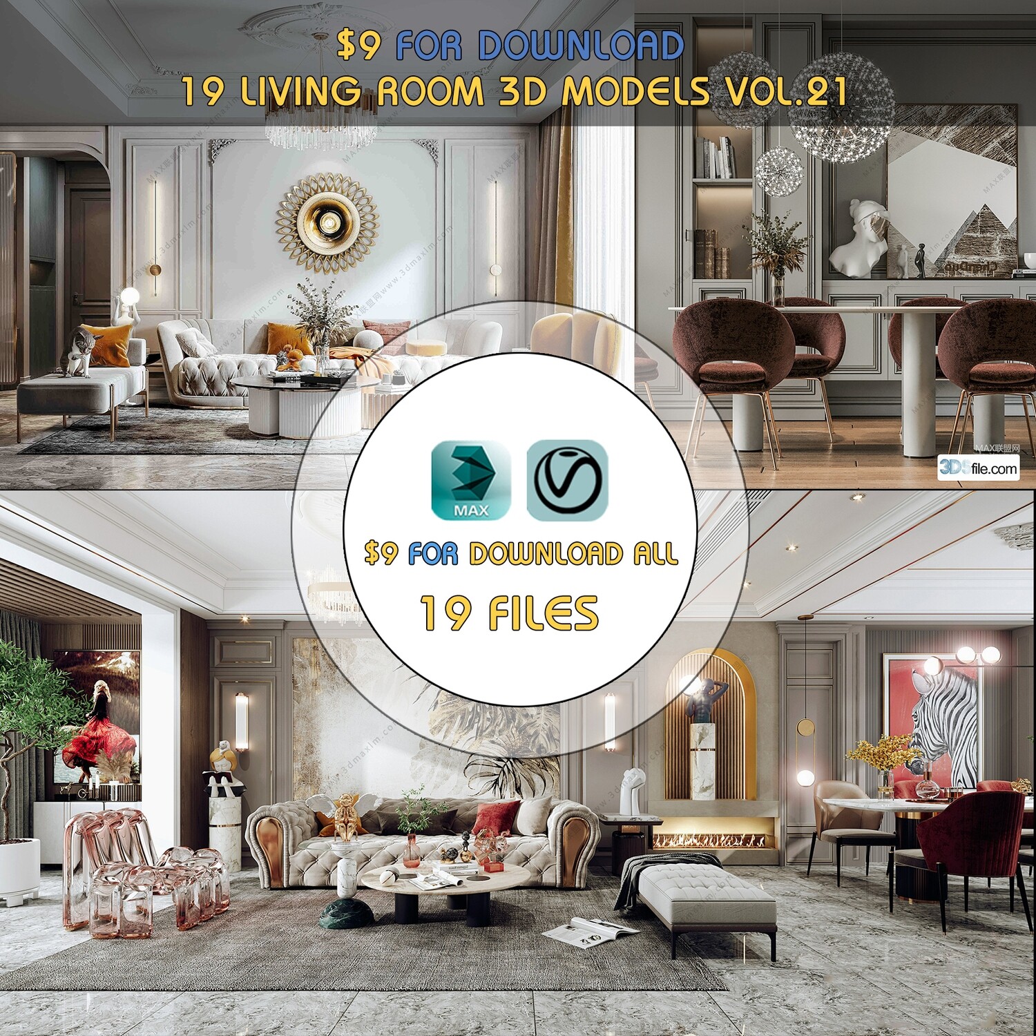 19 LIVING ROOM 3D MODELS VOL.21 - VRAY