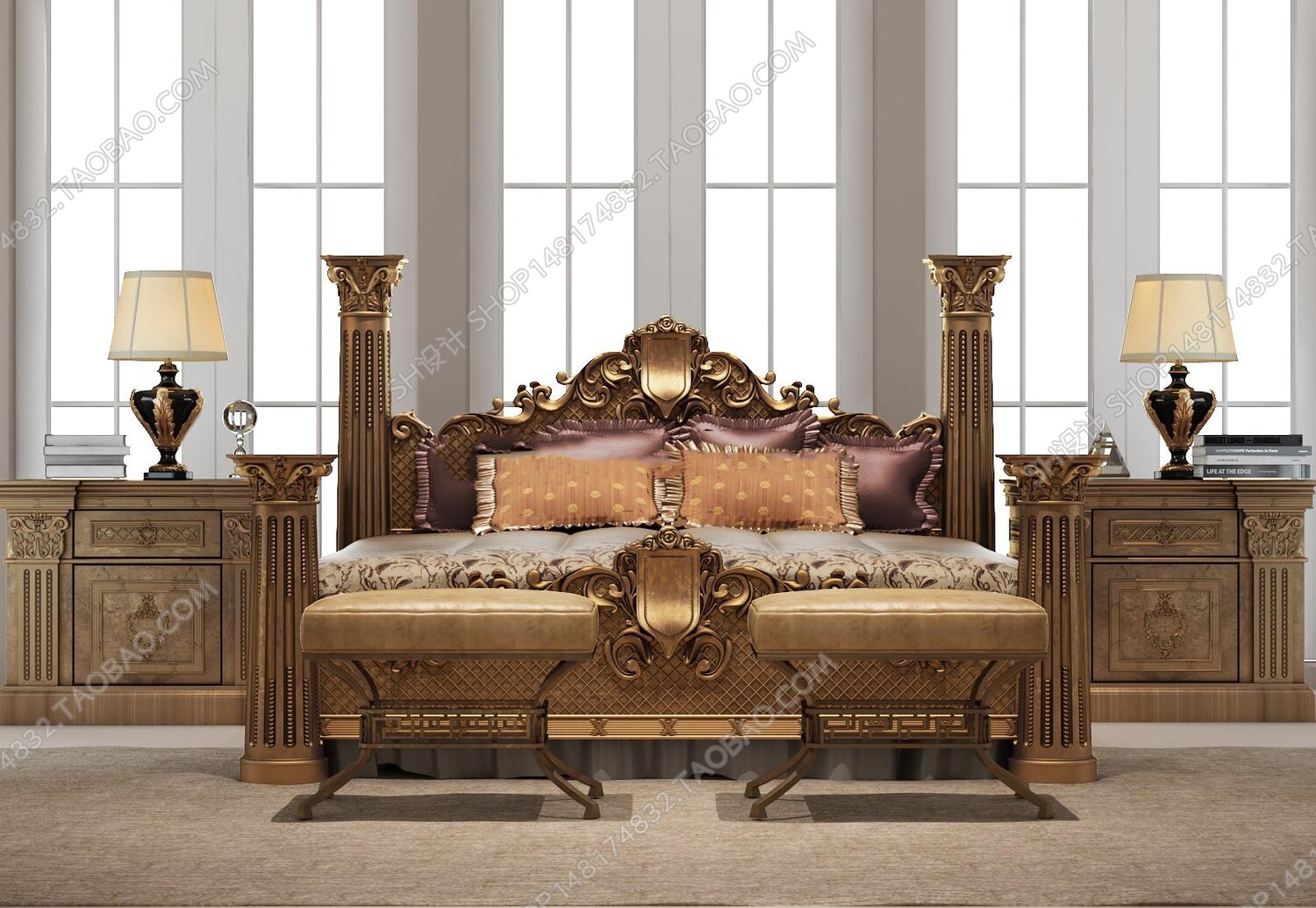 45 SET BED ROOM 3D MODELS CLASSIC STYLE-VRAY