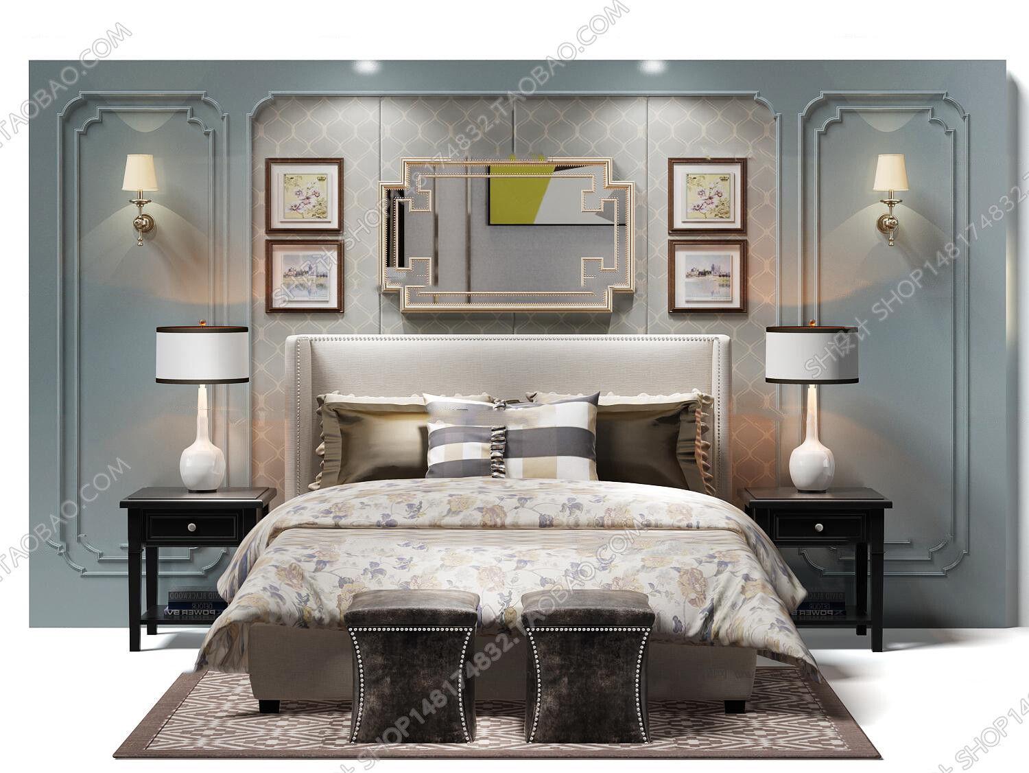45 SET BED ROOM 3D MODELS CLASSIC STYLE-VRAY