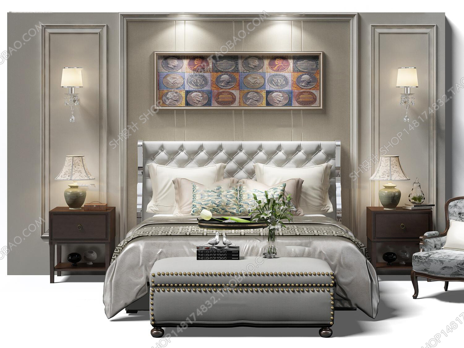 45 SET BED ROOM 3D MODELS CLASSIC STYLE-VRAY