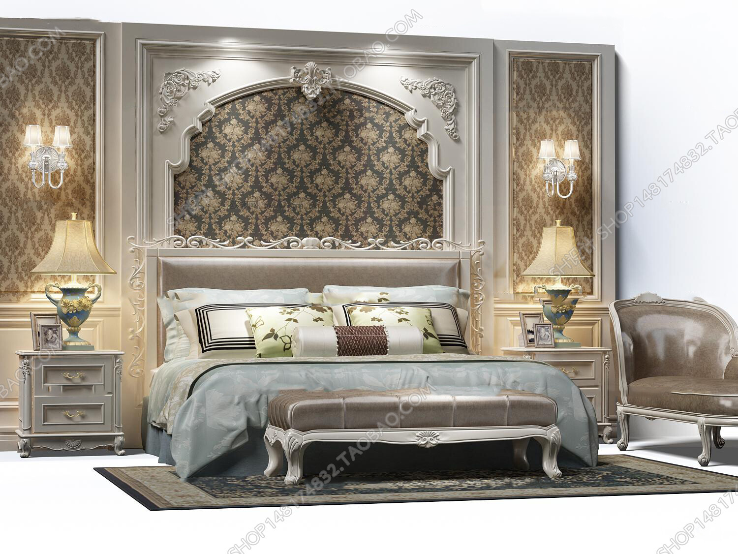 45 SET BED ROOM 3D MODELS CLASSIC STYLE-VRAY
