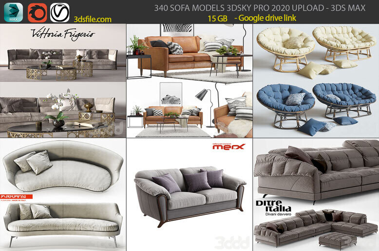 340 SOFA MODELS 3DSKY PRO VOL.01 - 3DS MAX
