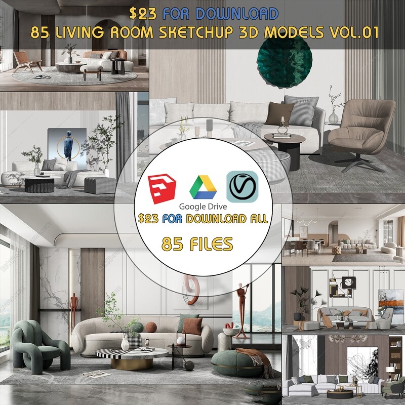 85 LIVING ROOM SKETCHUP 3D MODELS VOL01 - SKETCHUP