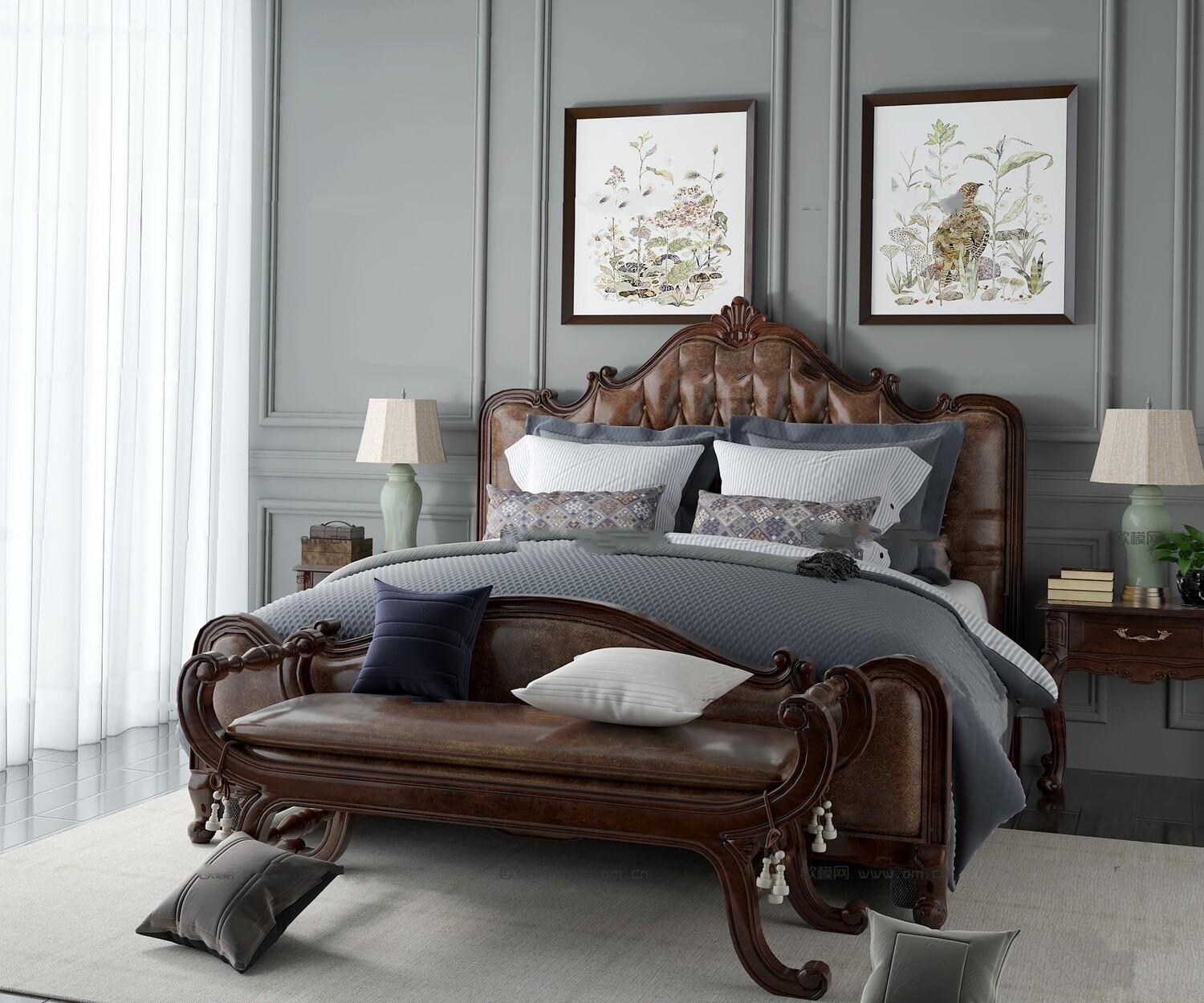 90 Classic bed 3d models vol.15-Vray