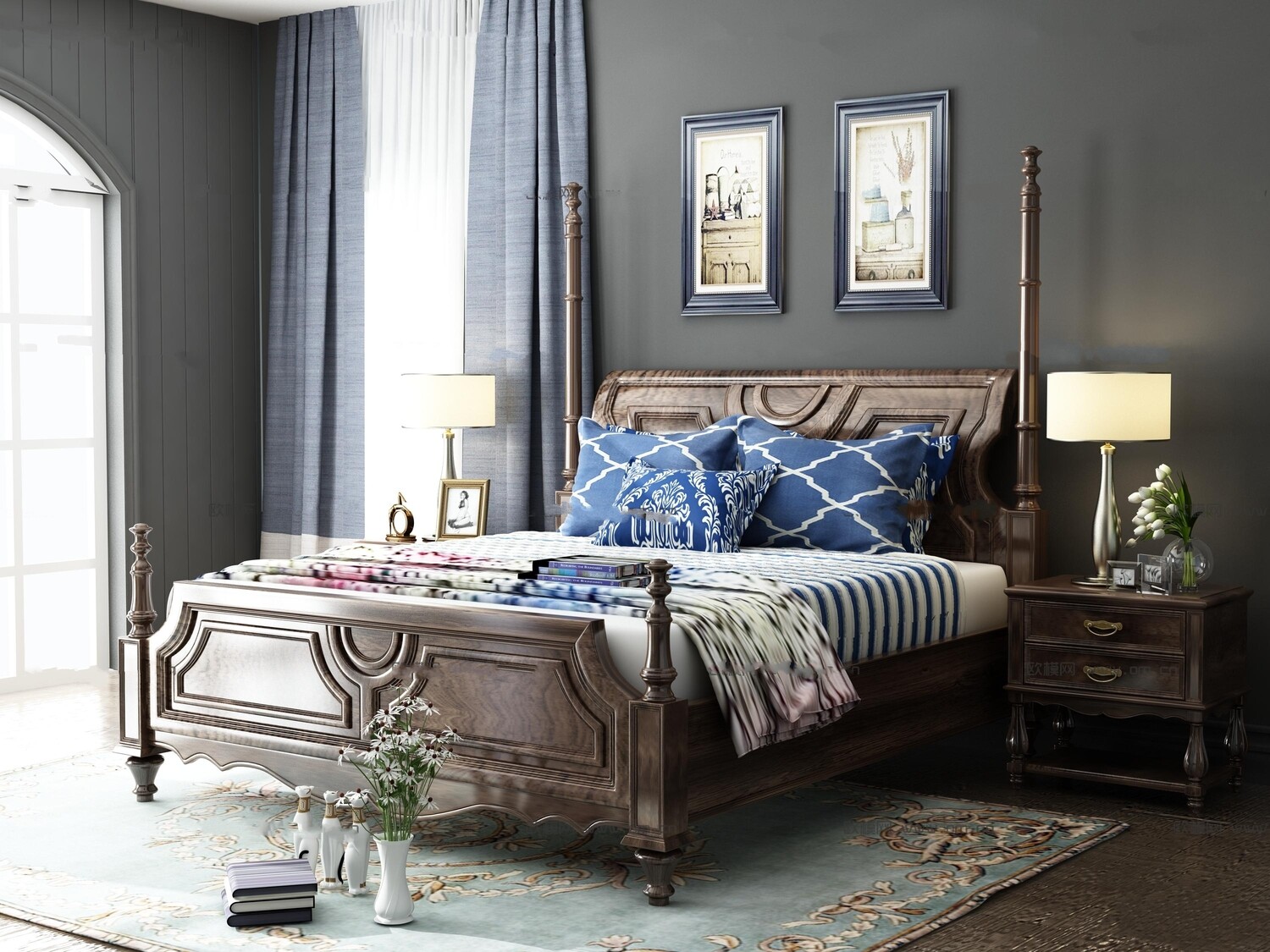 90 Classic bed 3d models vol.15-Vray