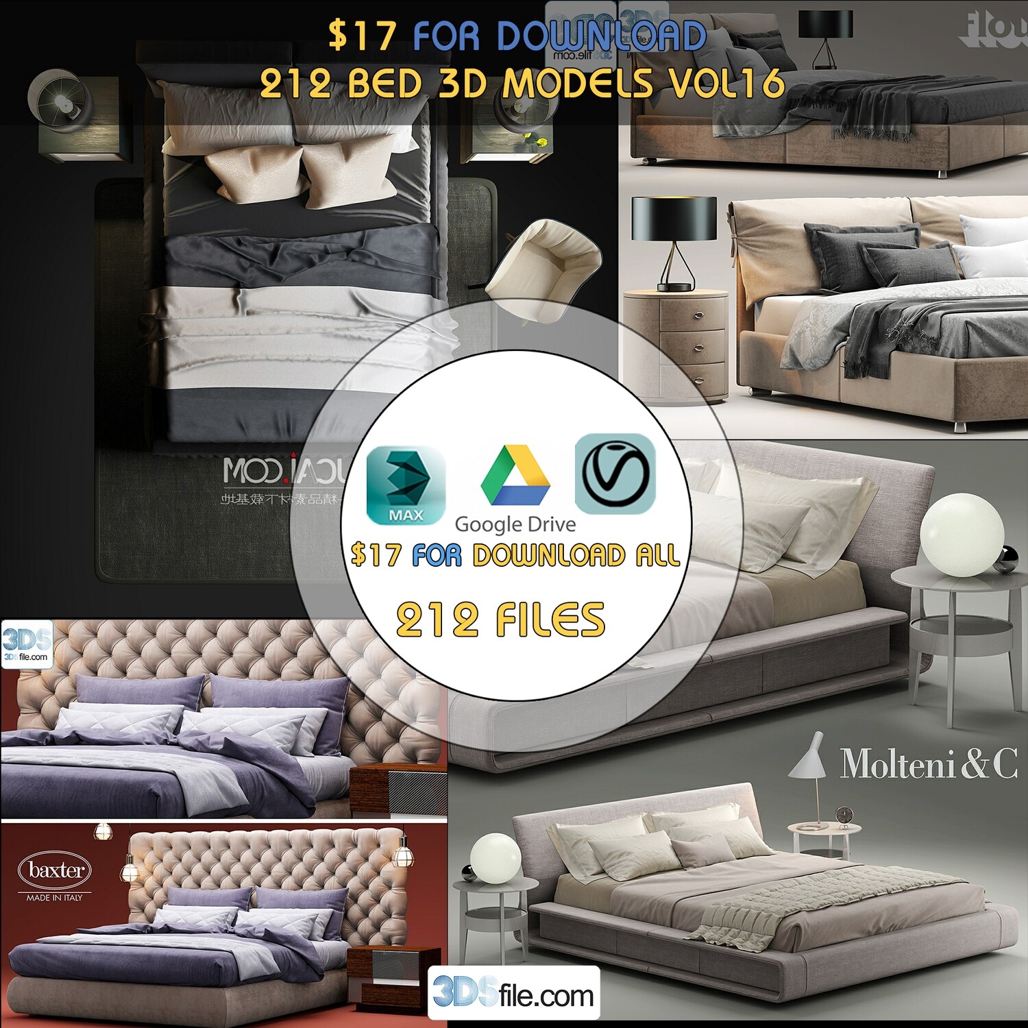 212 Bed 3d models Vol.16 - Vray