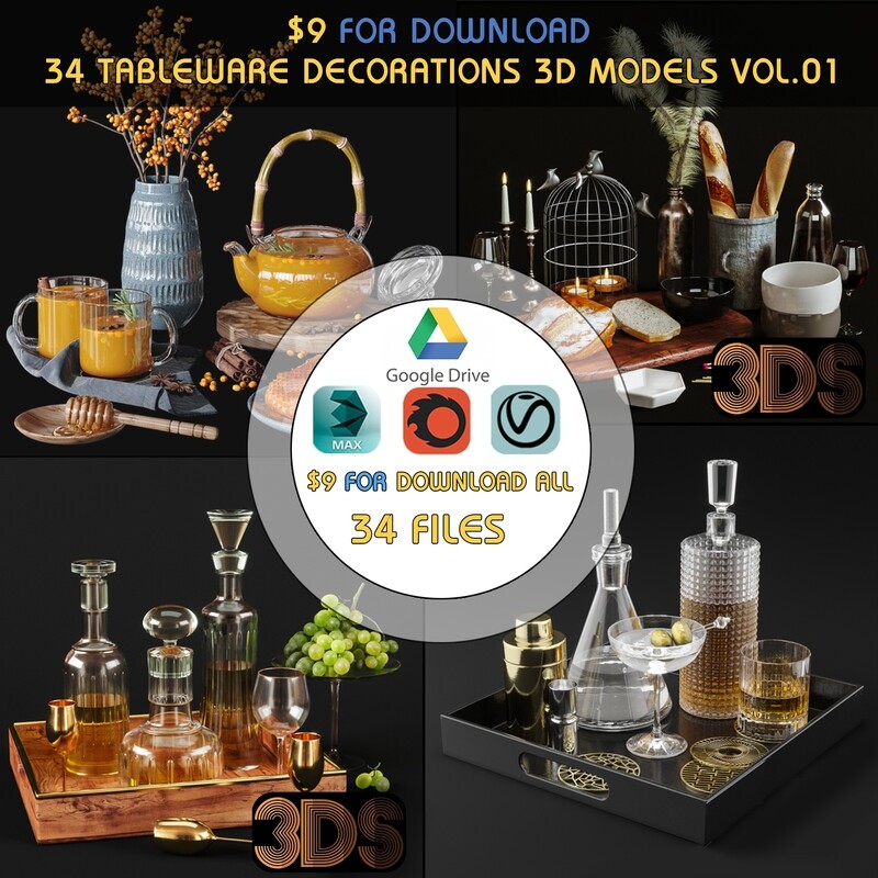 34 Tableware Decorations 3d Models Vol.01