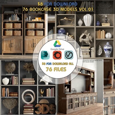 76 Bookcase 3d Models Vol.01