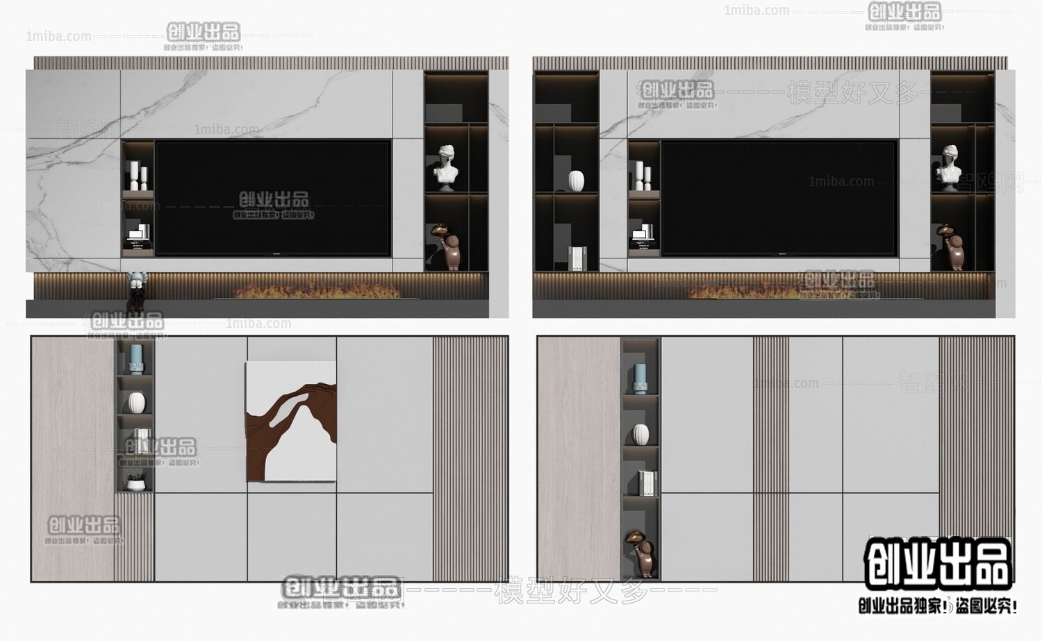 42 TV Walls Design 3d Models