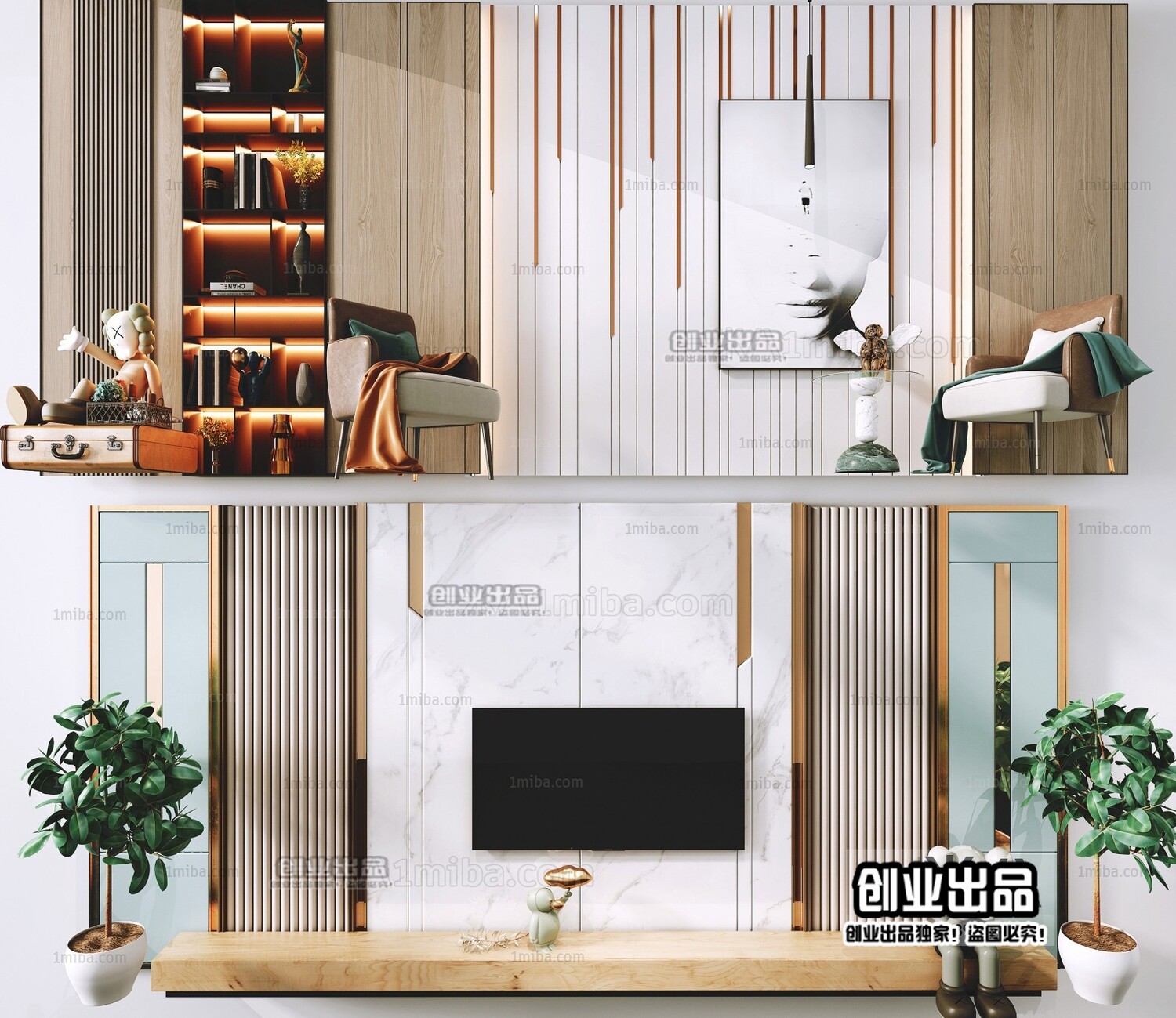 42 TV Walls Design 3d Models