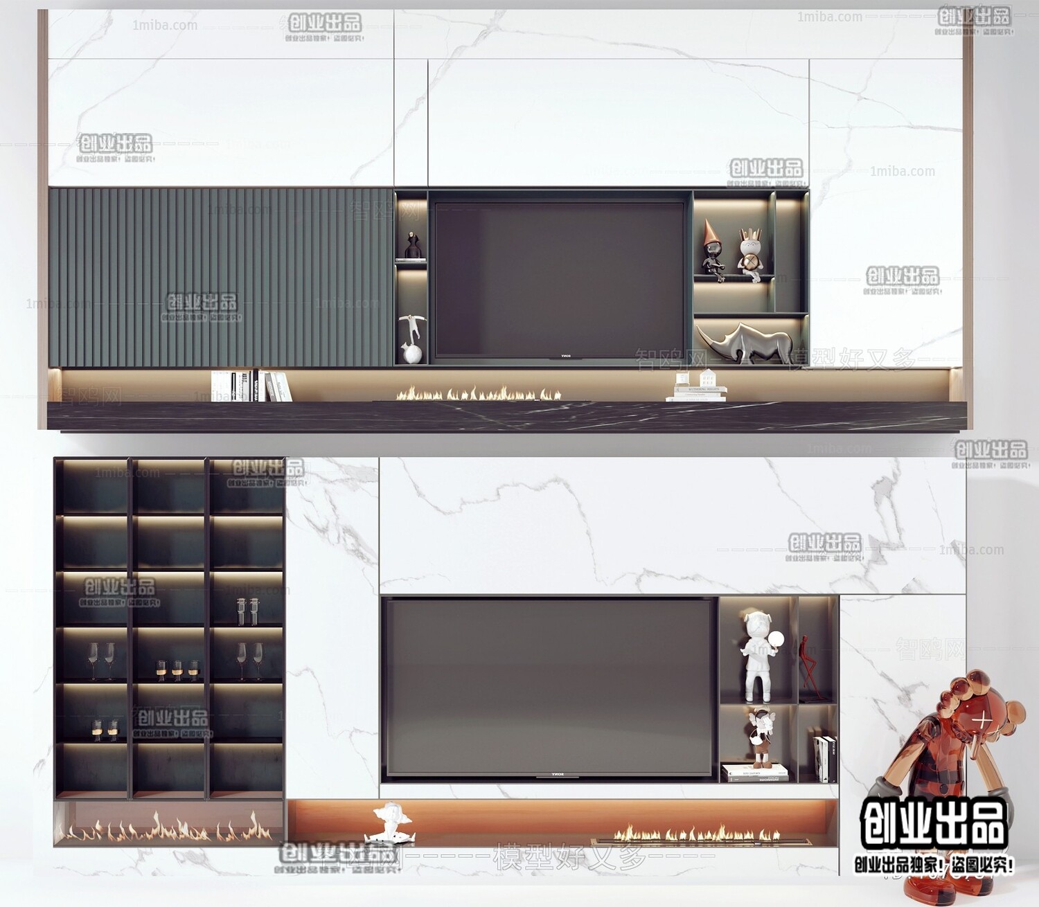 42 TV Walls Design 3d Models