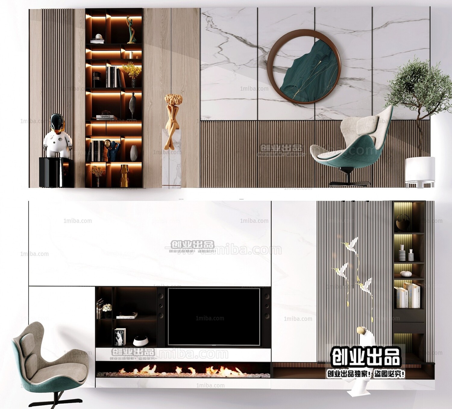 42 TV Walls Design 3d Models