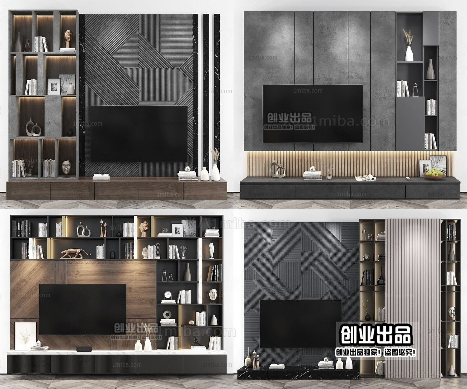 42 TV Walls Design 3d Models