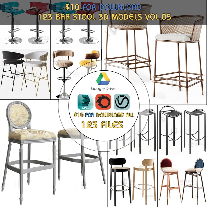 123 Bar Stool 3d Models Vol.05
