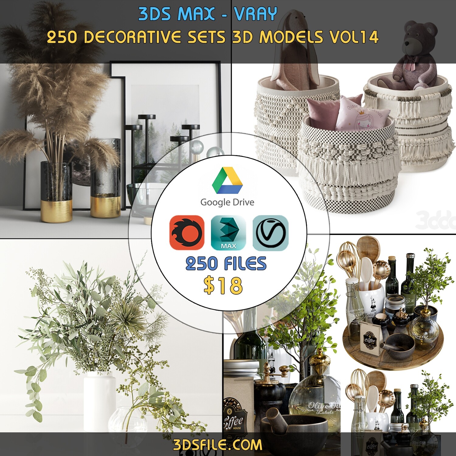 Book Decor Set 3 - 3D Model for VRay, Corona