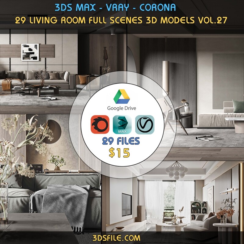 29 Living Room Full Scenes 3d Models Vol.27