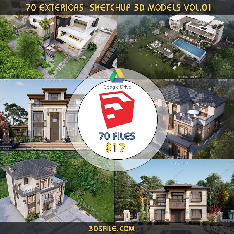 70 Exteriors  sketchup 3d models vol.01