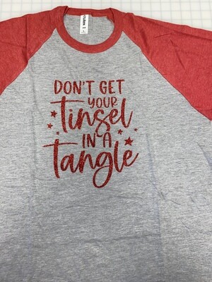 (L) Tinsel Tangle in Glitter Red - Gray w/ Red Sleeves Raglan