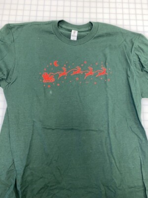 (M) Reindeer Sled in Glitter Red - Forest Green Long Sleeve