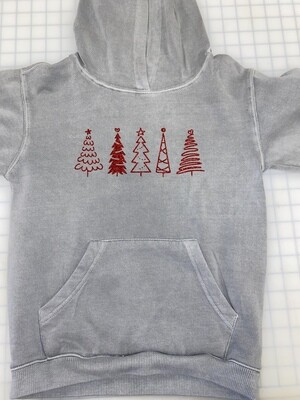 (Youth S) Christmas Trees in Red Glitter - Comfort Colors Grey Hoodie