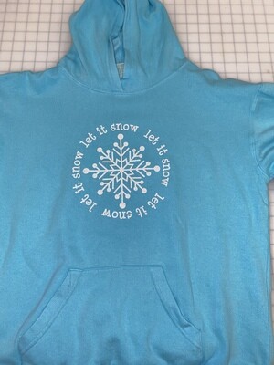 (Youth XL) Let It Snow in White Glitter - Comfort Colors Light Blue Hoodie