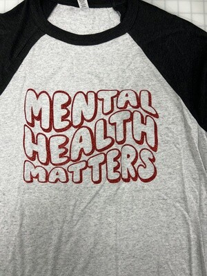 (M) Mental Health Matters Glitter Red- Raglan Grey w/ Black