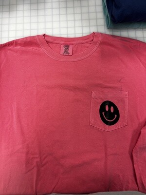 (L)  Pocket Smiley Face   - Long Sleeve Pink
