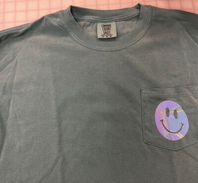 (M)  Pocket Smiley Face Mystic Pearl  - Long Sleeve Mint