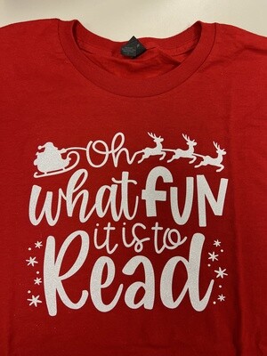 L Long Sleeve Red Oh What Fun in White Glitter (Premade) L Long Sleeve Red Oh What Fun in White Glitter (Premade)