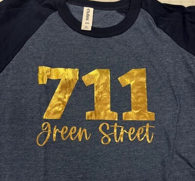 (XL) 711 Green Street - Heather Denim  w/ Navy Sleeves Raglan