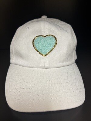 Light Blue Heart Patch on White Cap