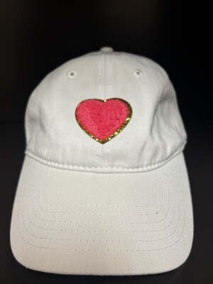 Hot Pink Heart Patch on White Cap