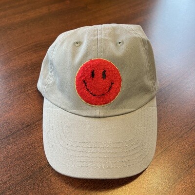 Red Smiley Patch on Light Grey Cap