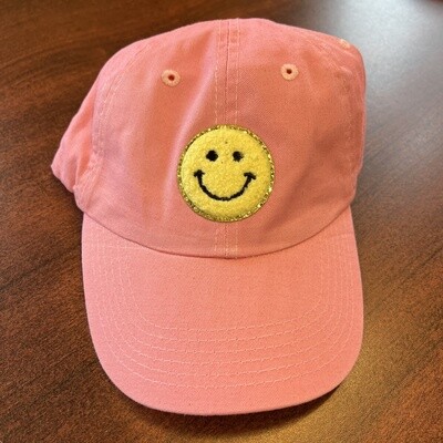 Yellow Smiley Patch on Light Pink Cap