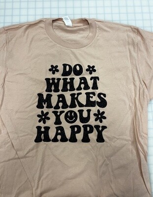 (M) Do What Makes You Happy Glitter Black - Short Sleeve Peach