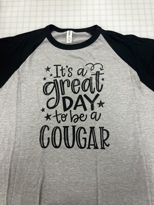 (XL) Its A Great Day To Be A Cougar - Heather Grey w/ Black Sleeves Raglan