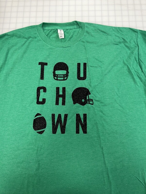 (2X) Touchdown Glitter Black  - Short Sleeve Heather Kelly Green