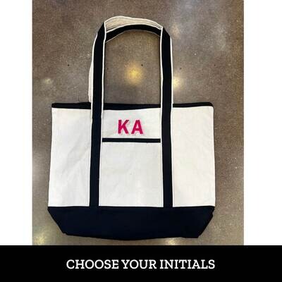 Drop Shadow Initial Embroidered Canvas Tote