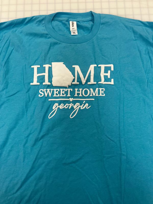 (XL)  Home Georgia -Puff White - Short Sleeve Aqua