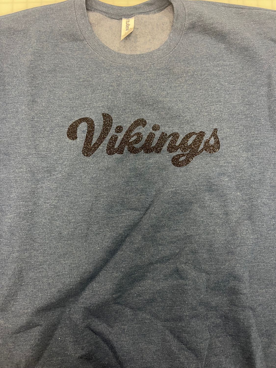 (XL) Vikings - Glitter Black - Fleece Crewneck Heather Denim