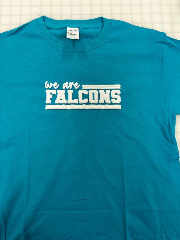 (Youth Medium) We Are Falcons Puff White   - Short Sleeve Teal