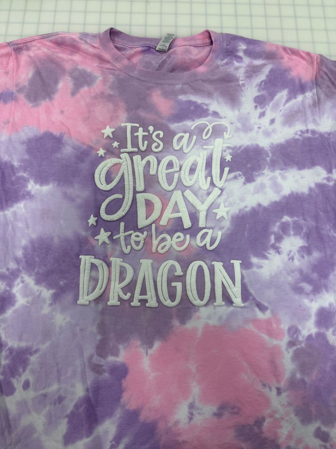 (XL) Great Day to Be a Dragon - Puff White - Short Sleeve Tie Dye Cotton Candy