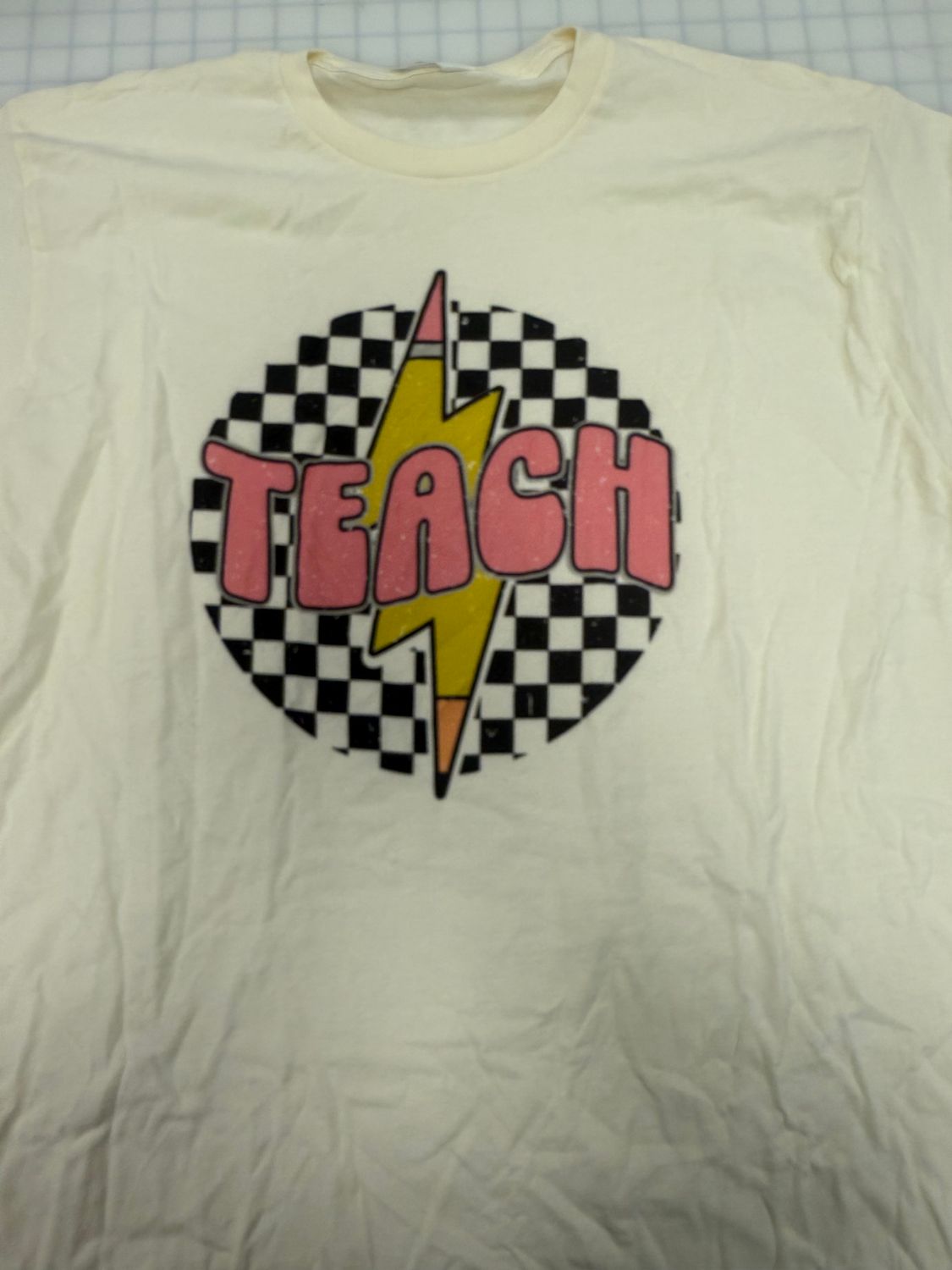 (XL) Teach Lightning Bolt  - Glitter White - Short Sleeve Natural