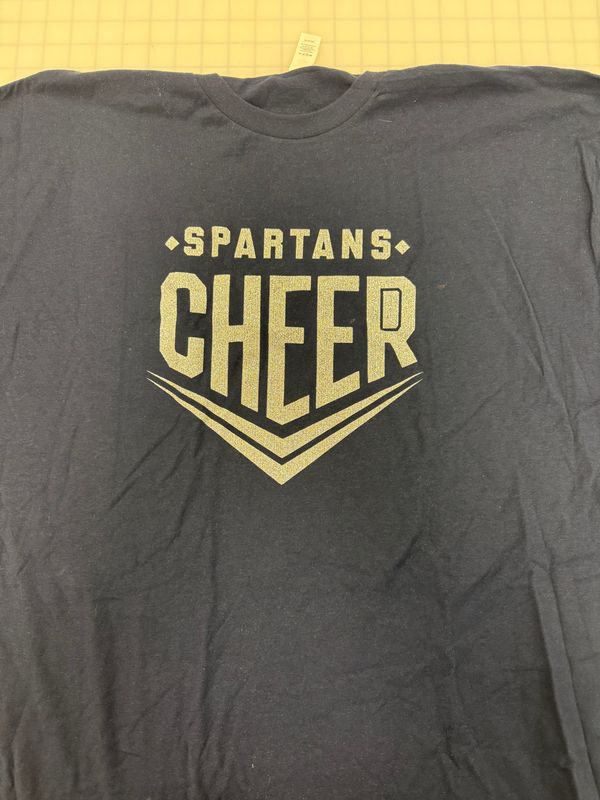 (3X)  Spartans Cheer - Glitter Silver - Short Sleeve Navy