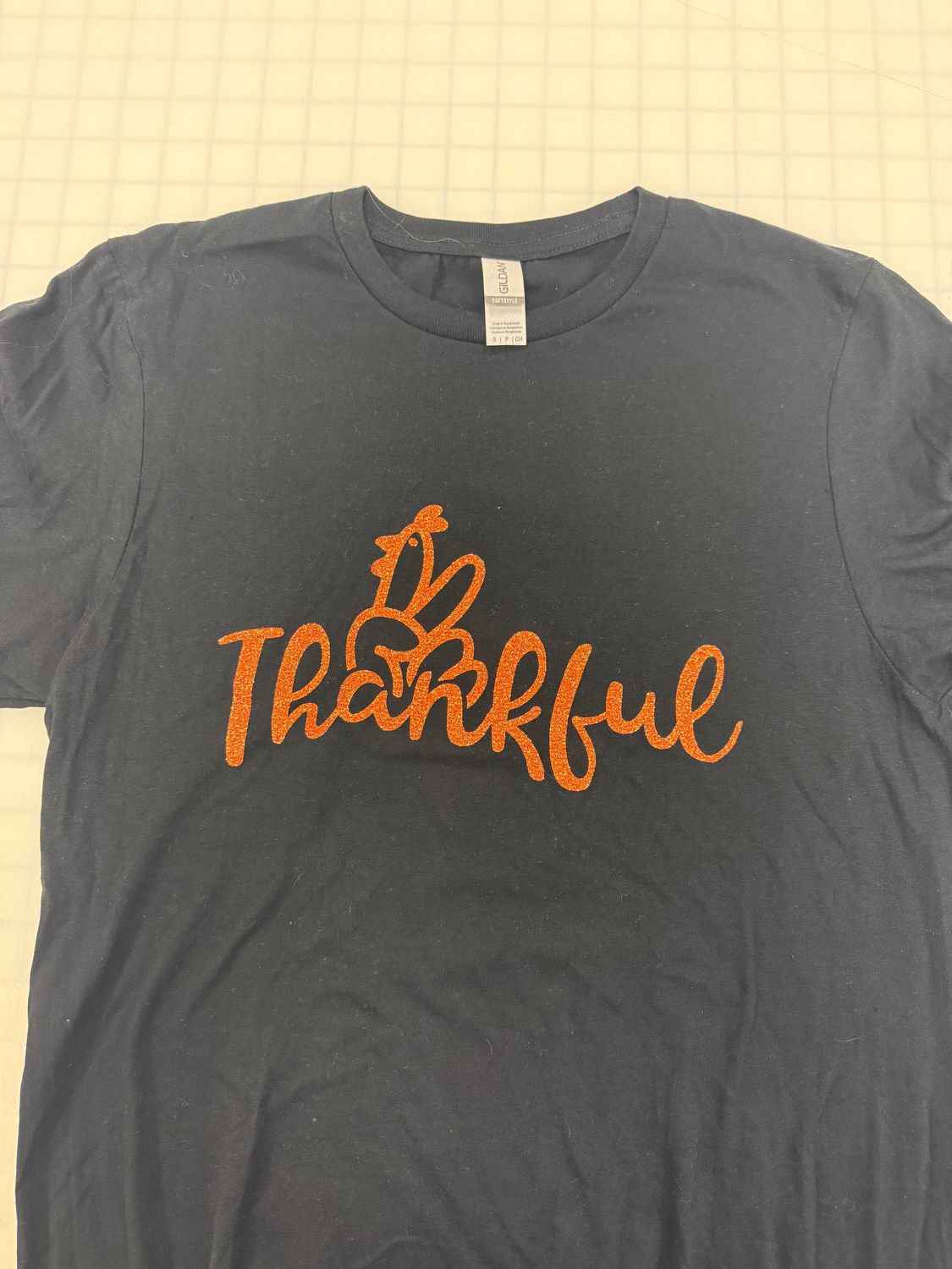 (S)  Thankful Turkey - Glitter Copper - Short Sleeve Black