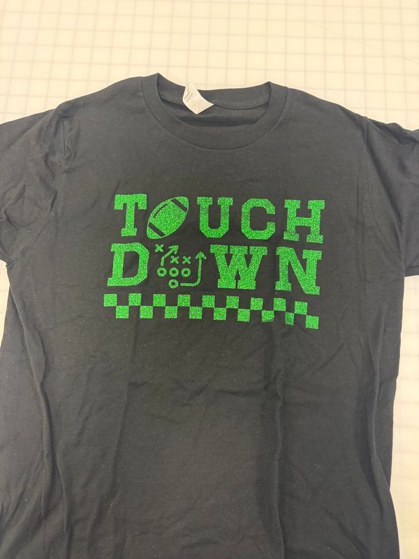 (S)  Touch Down - Glitter Green - Short Sleeve Black