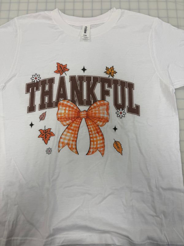 (Youth L) Thankful Bow - Short Sleeve White