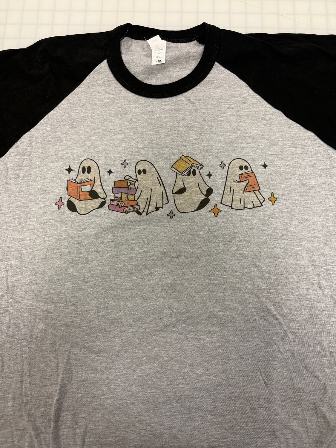(2X) Ghost Reading - Grey w/ Black Sleeves Raglan