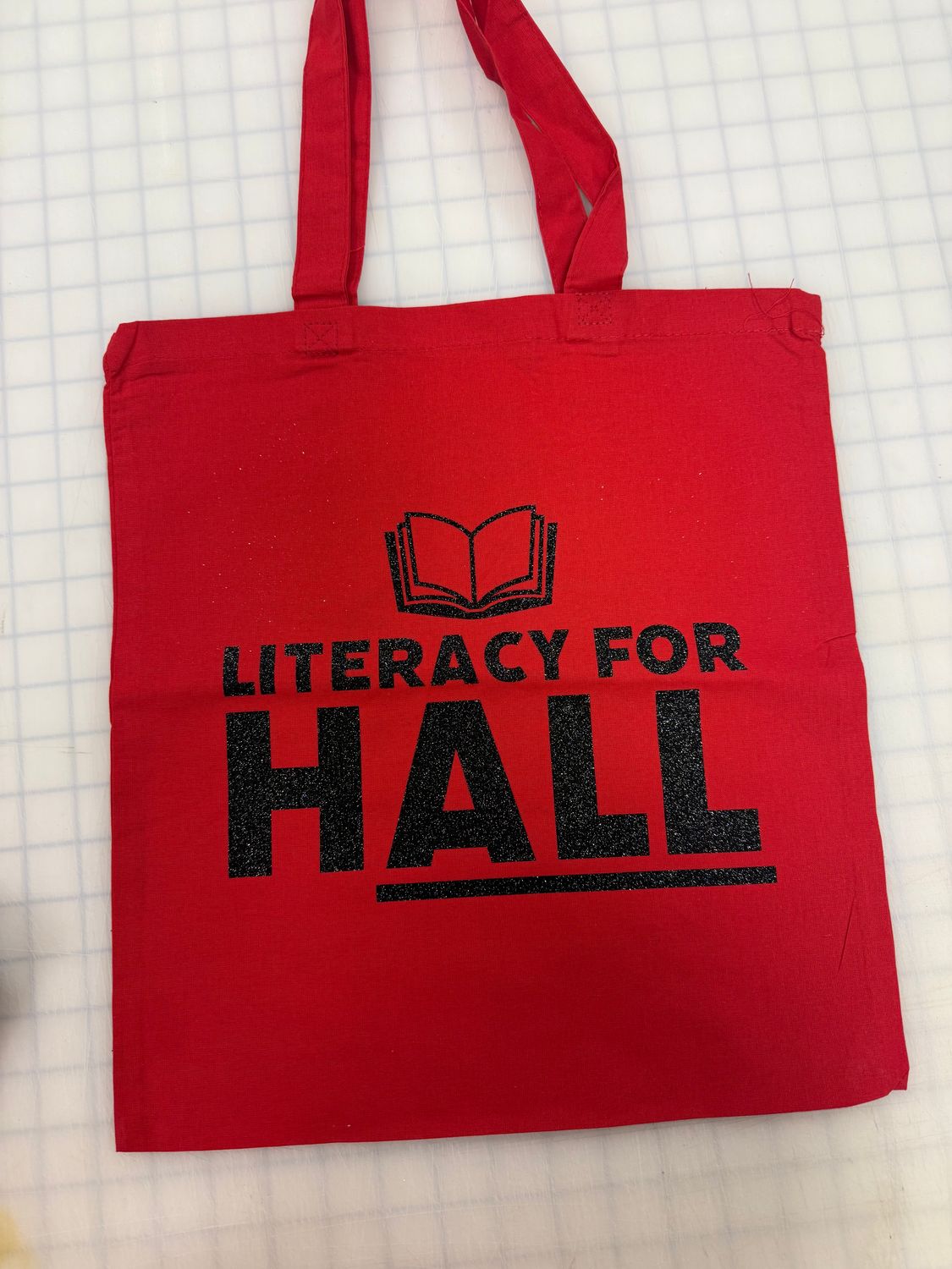 Literacy For Hall - Glitter Black - Tote Bag Red