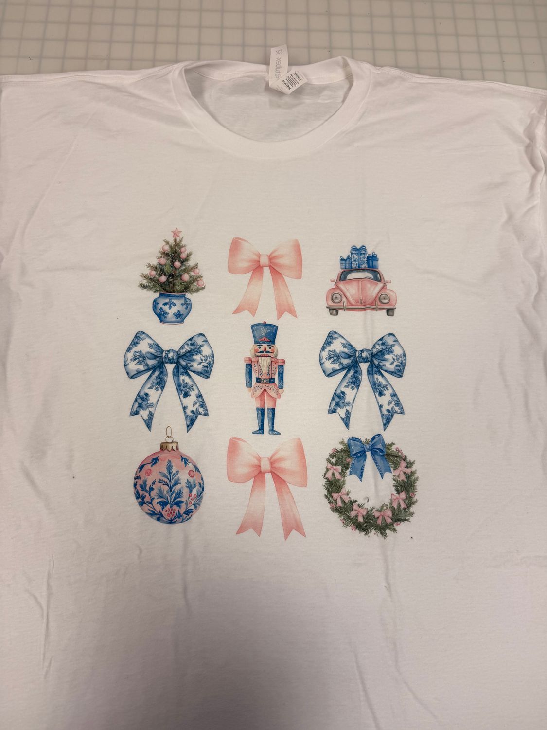 (3X)  Pink and Blue Bows  - Short Sleeve White